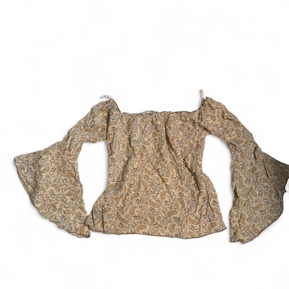 Blue Age brown and beige paisley print off the shoulder blouse #boho